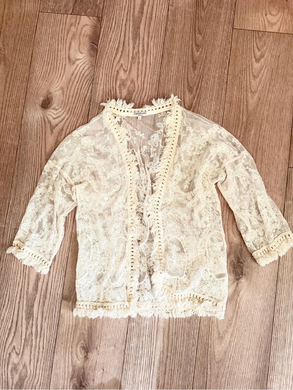Bohemian Crochet Trim Lace Cardigan Cream